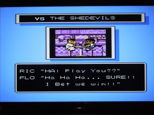 Cutscenes play in between matches in Story Mode, setting up Ric's hockey team vs a new challenger.