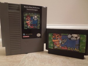 Nekketsu Soccer League translated reproduction cartridge and the bootleg version, Goal III