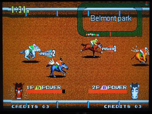 Hammer the B button in the home stretch to make your horse turn it on.