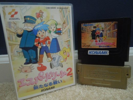 This copy of Esper Dream 2 had an English translation patch added, and was played on an NES Top Loader through a HoneyBee adapter.